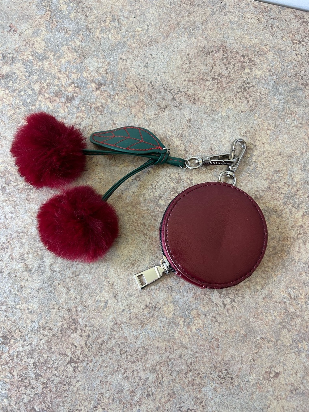Adorable like new Cherry Pom Pom Chain plus Circular Coin Purse - Picture 2 of 3